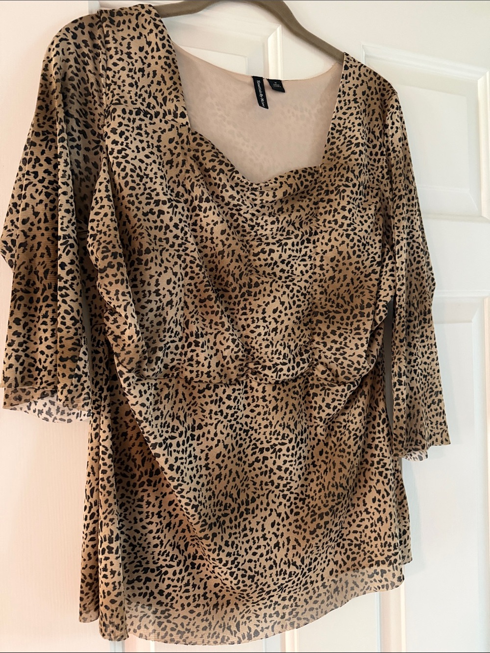 Essentials by Milano Beige and Black Leopard Print Draped Blouse
